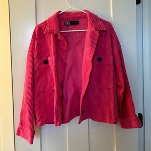 Zara Hot Corduroy Cropped Pink Jacket - Size M